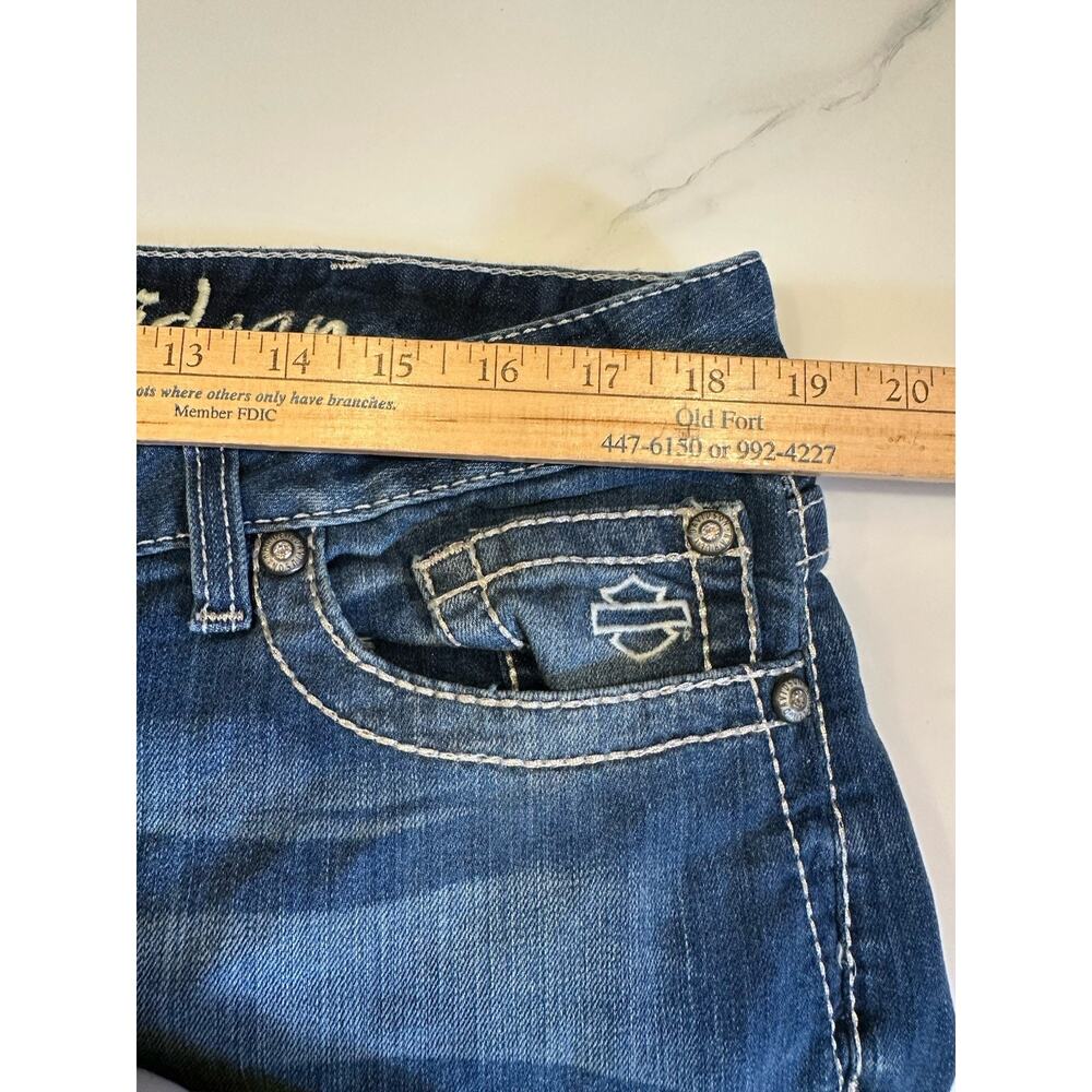 Harley-Davidson Bootcut Jeans Women's Size 18 Tall Thick Stitch Bling Pockets - Picture 4 of 10